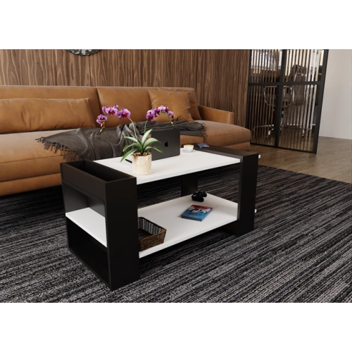 Stolik kawowy ST16 BIA/C Biały/Czarny ława z półką loft